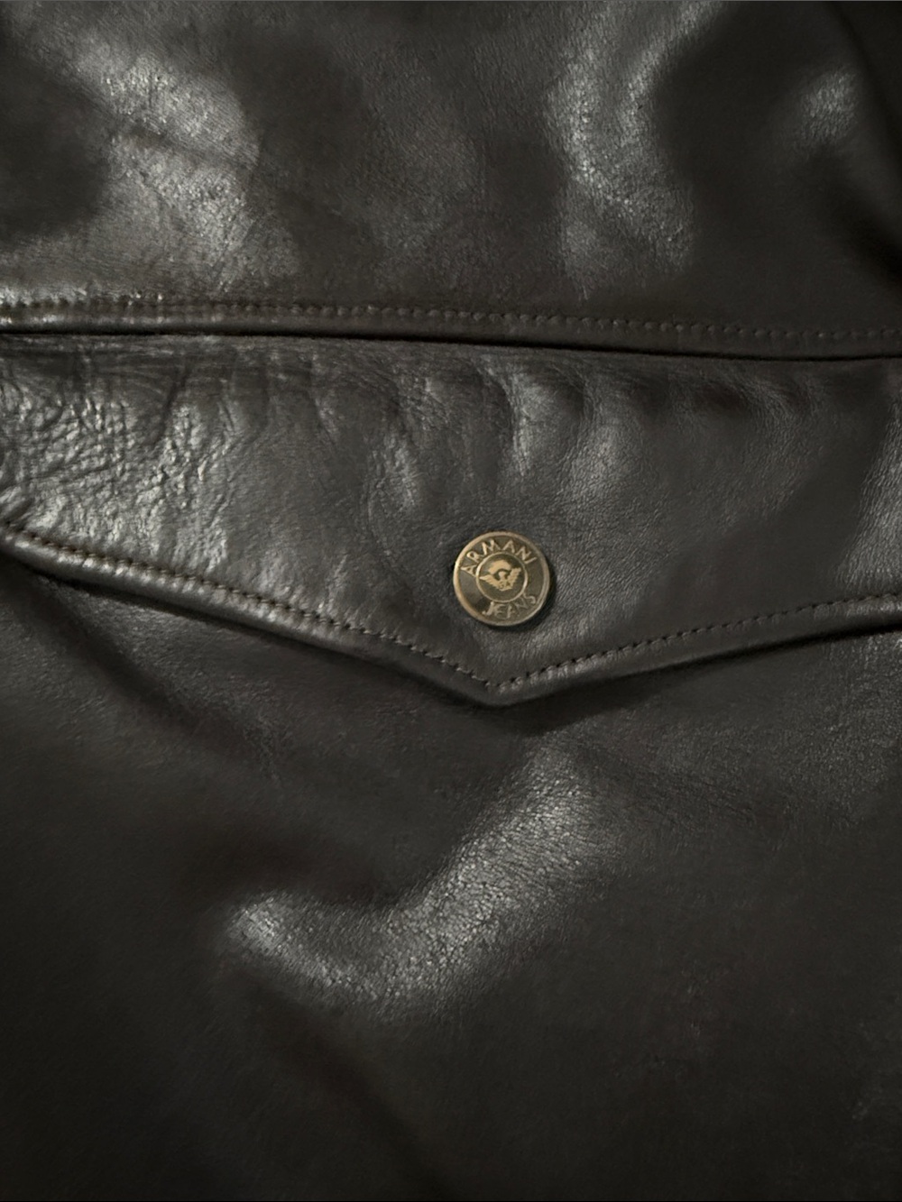 Armani Jeans Men's Dark Brown Leather Bomber Jacket - Picture 5 of 9